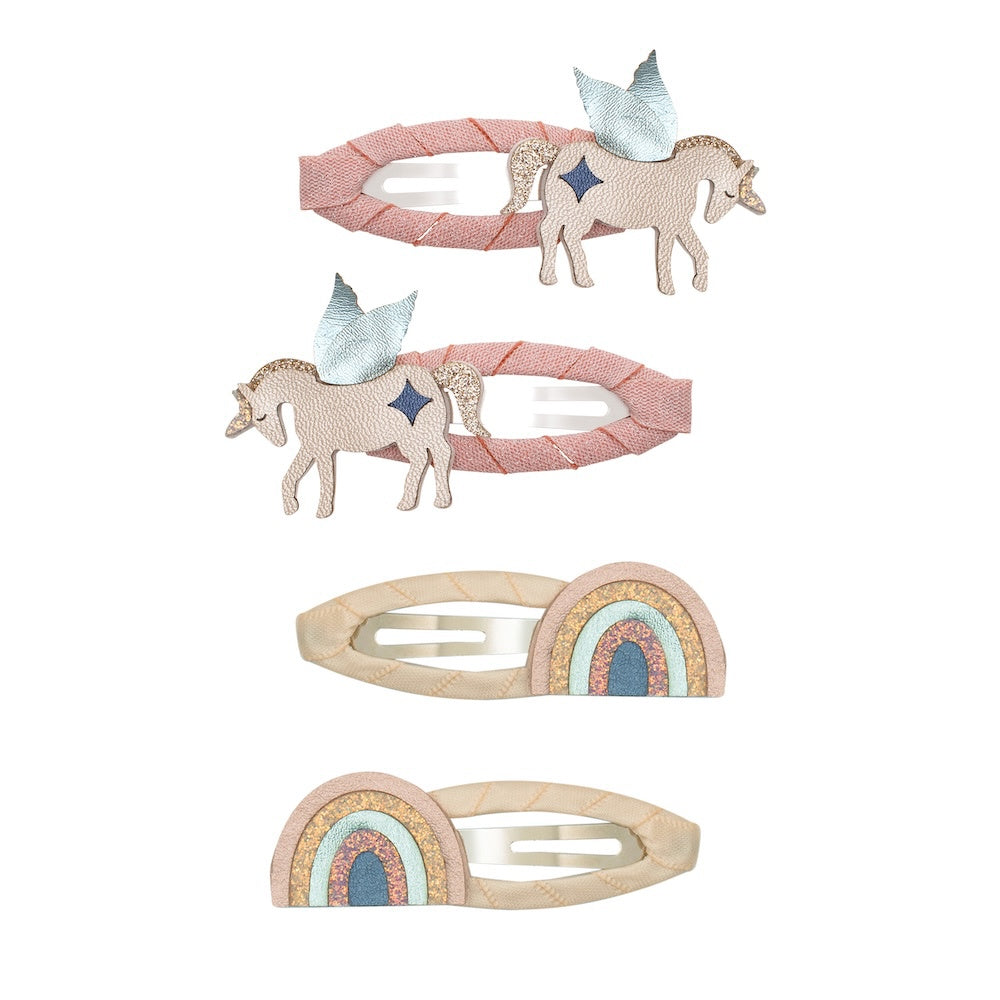 Winged Unicorn and Rainbow Clic Clac Hair Clips