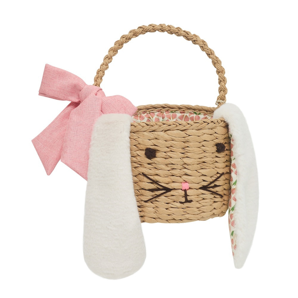 Easter Bunny Basket - Tulip Print - Pink Bow