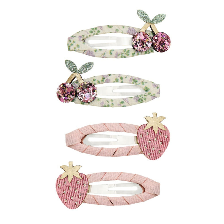 Summer Fruit Strawberry and Cherries Clic Clac Hair Clips