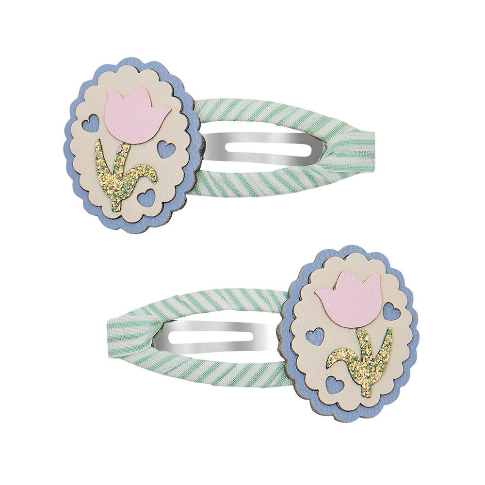 Striped Framed Tulip Clic Clacs Hair Clips