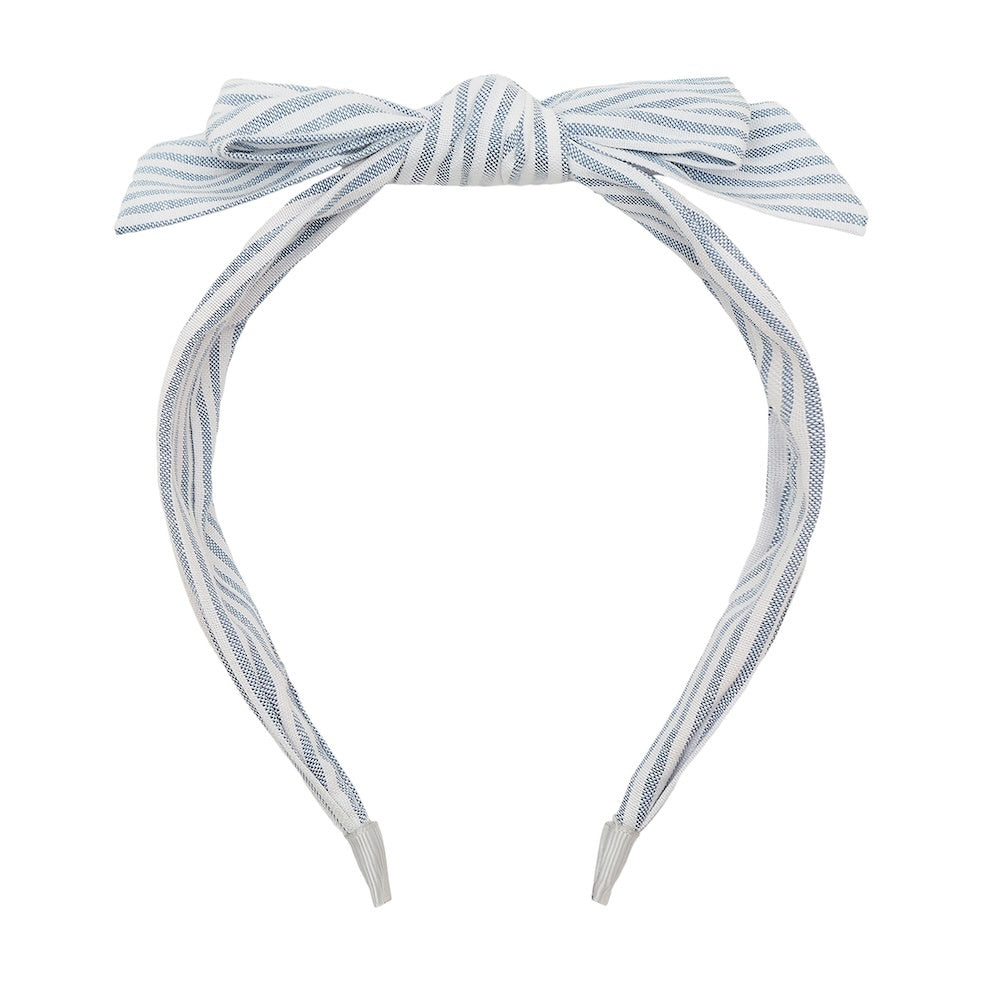 Stripe Bow Alice Headband - Blue