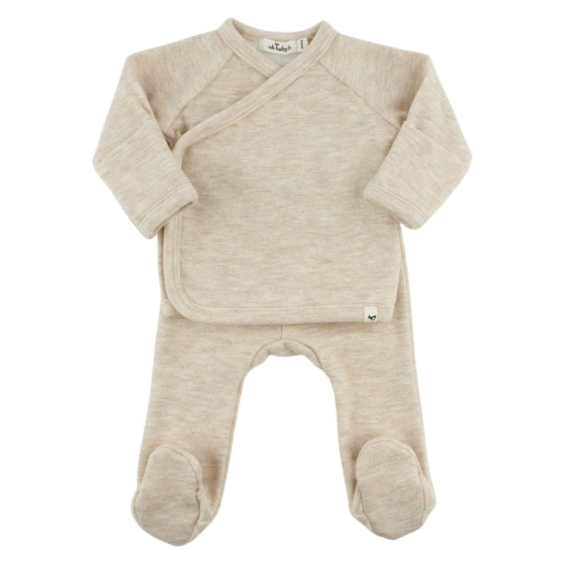 oh baby! Honeycomb Kimono Footie Set - Sand