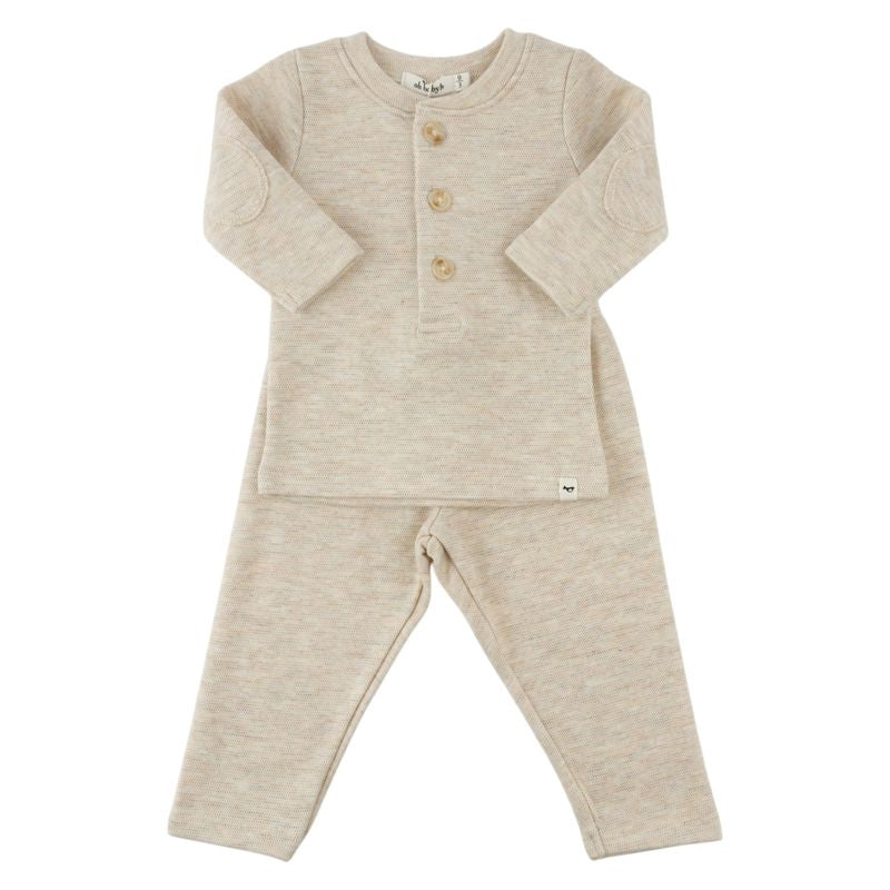 oh baby! Honeycomb Elbow Patch Henley Set - Sand