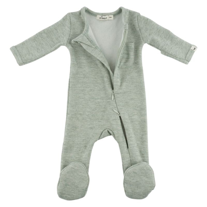 oh baby! Honeycomb Zipper Footie with Pocket - Spruce