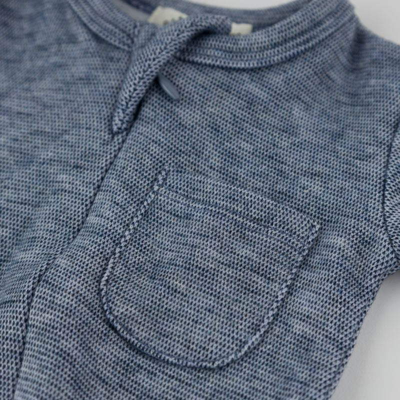 oh baby! Honeycomb Zipper Footie with Pocket - Denim