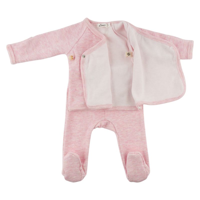 oh baby! Honeycomb Kimono Footie Set - Pale Pink