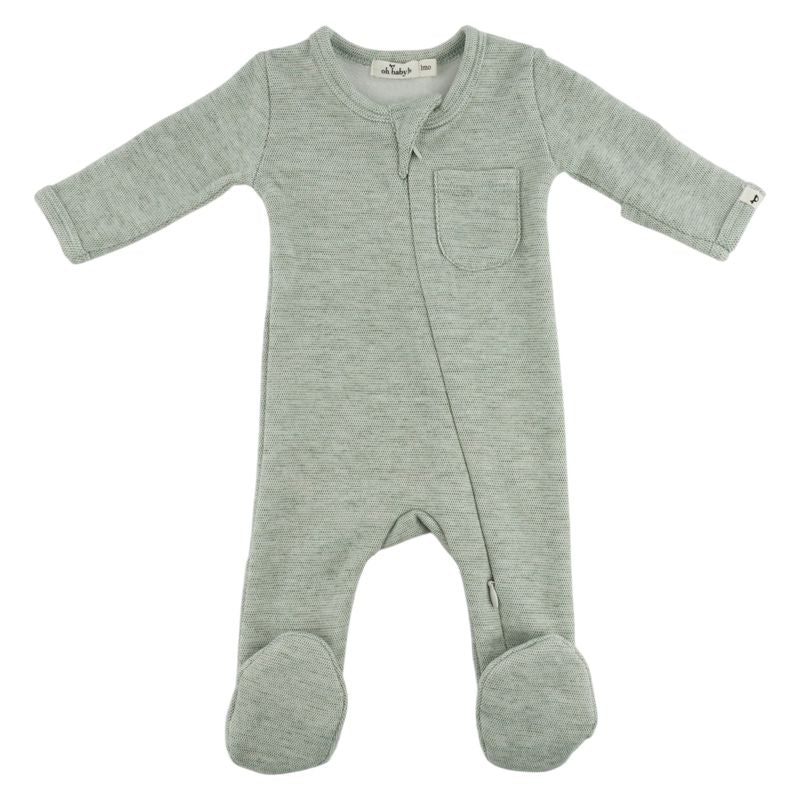 oh baby! Honeycomb Zipper Footie with Pocket - Spruce
