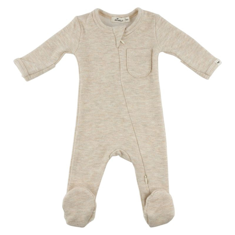 oh baby! Honeycomb Zipper Footie with Pocket - Sand