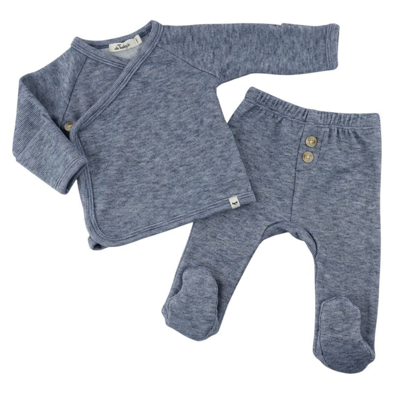 oh baby! Honeycomb Kimono Footie Set - Denim