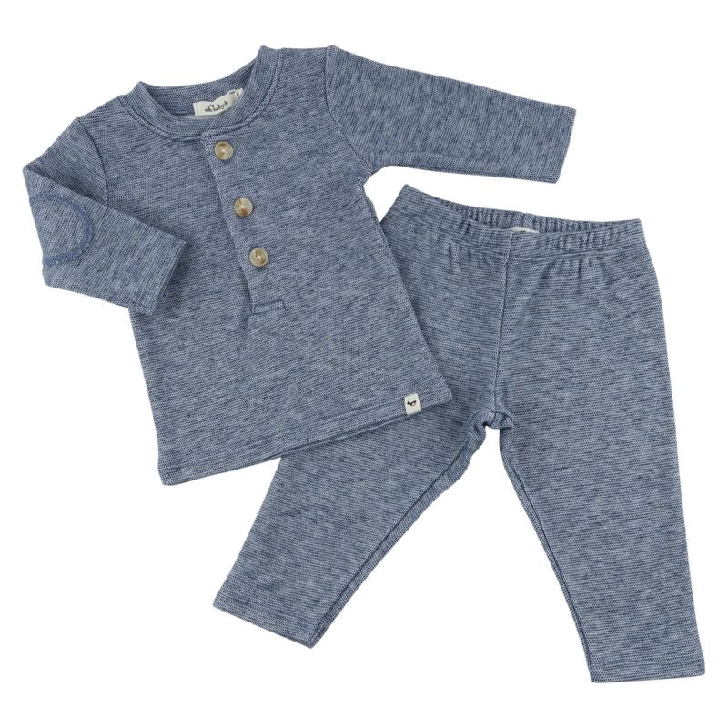oh baby! Honeycomb Elbow Patch Henley Set - Denim