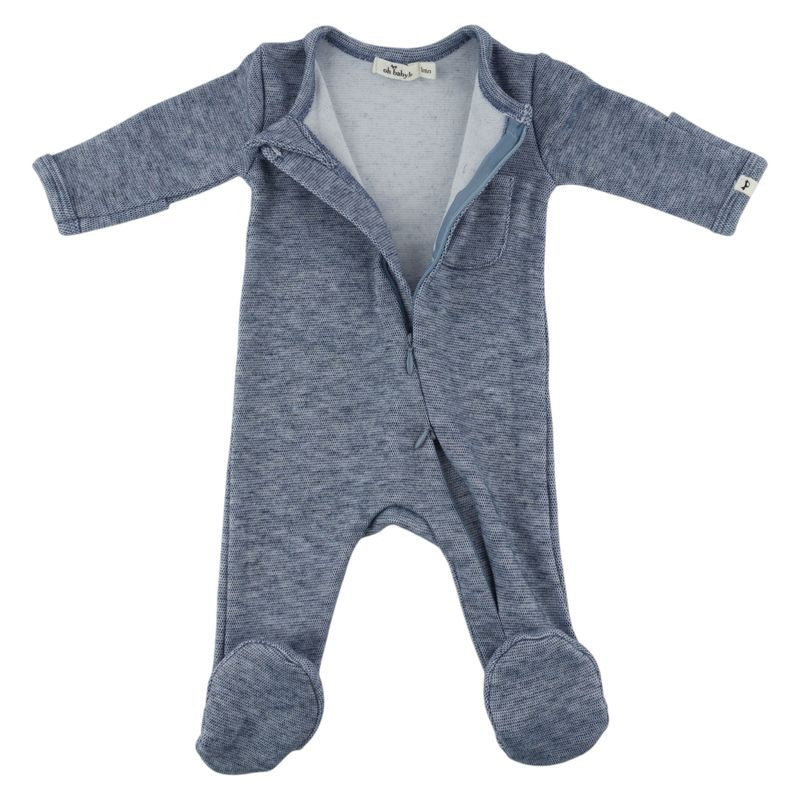 oh baby! Honeycomb Zipper Footie with Pocket - Denim