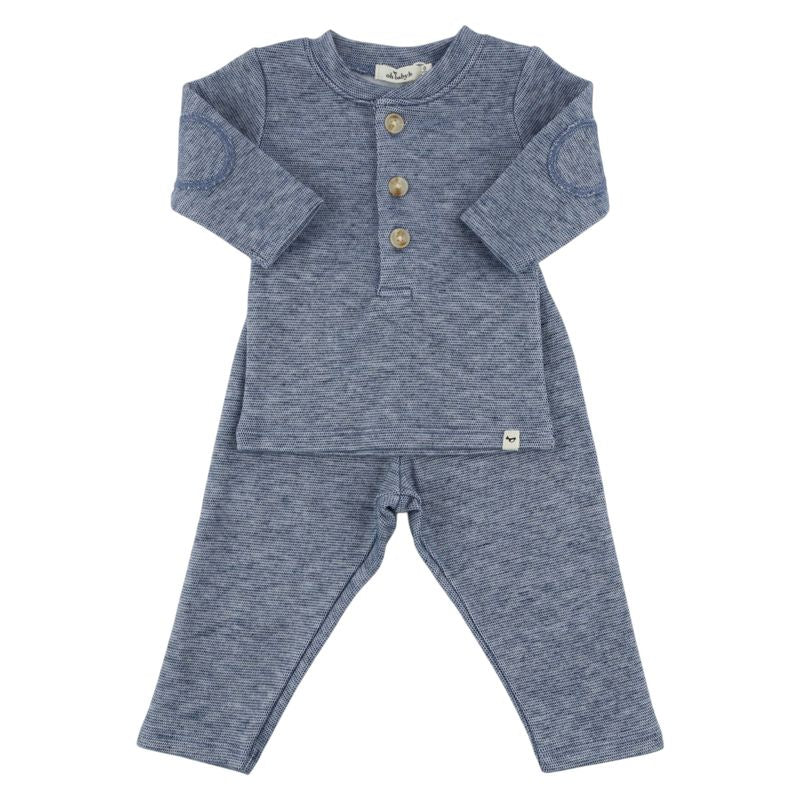 oh baby! Honeycomb Elbow Patch Henley Set - Denim