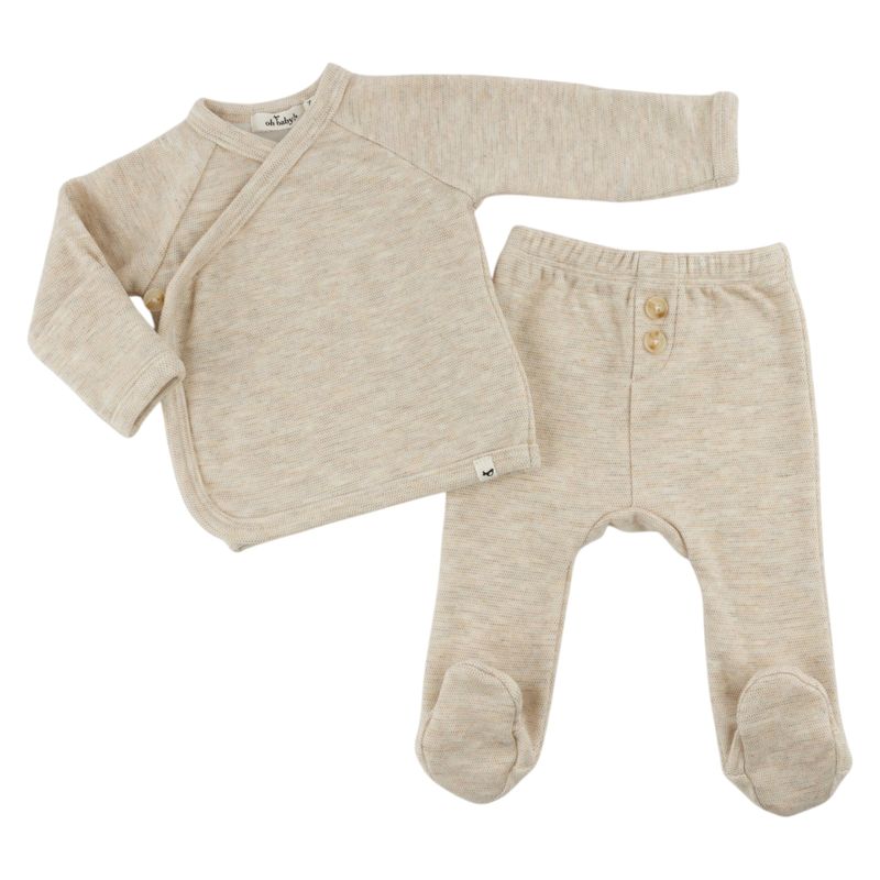 oh baby! Honeycomb Kimono Footie Set - Sand