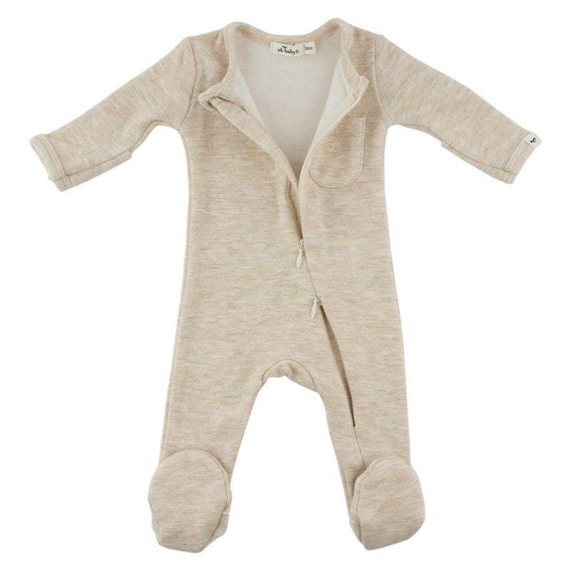 oh baby! Honeycomb Zipper Footie with Pocket - Sand