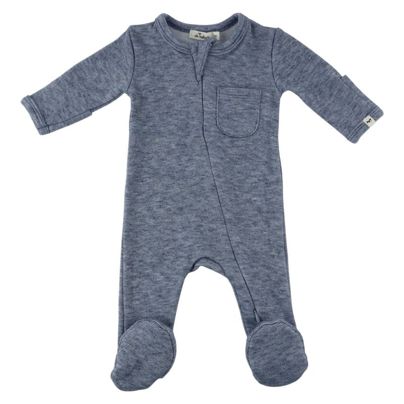 oh baby! Honeycomb Zipper Footie with Pocket - Denim