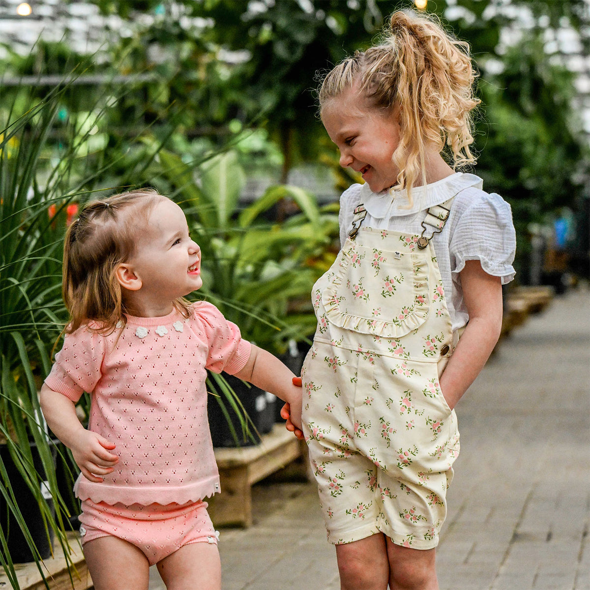 oh baby! Emmie Top & Short Set - Bird Stitch - Pink - Lifestyle - holding hands