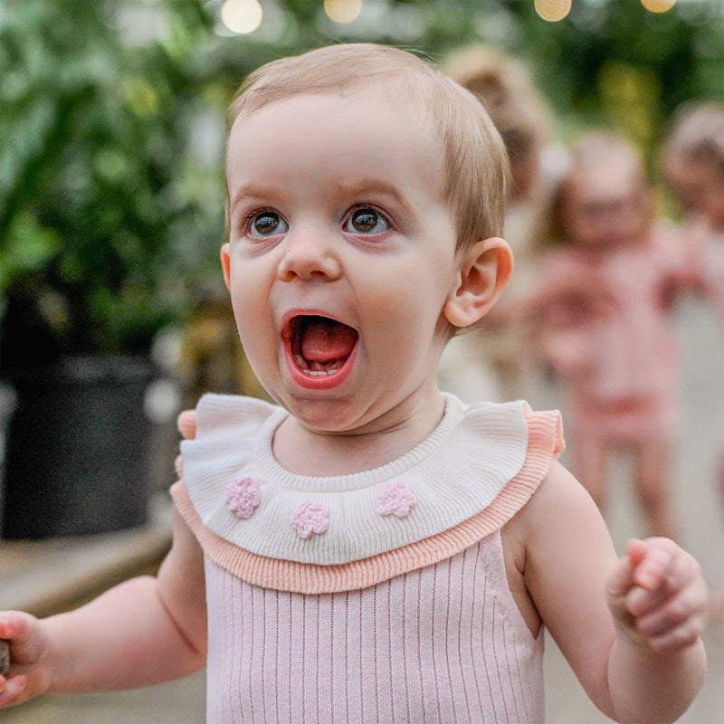 oh baby! Victoria Romper - Flower Crochet Double Collar - Pink - Lifestyle-Close-Up
