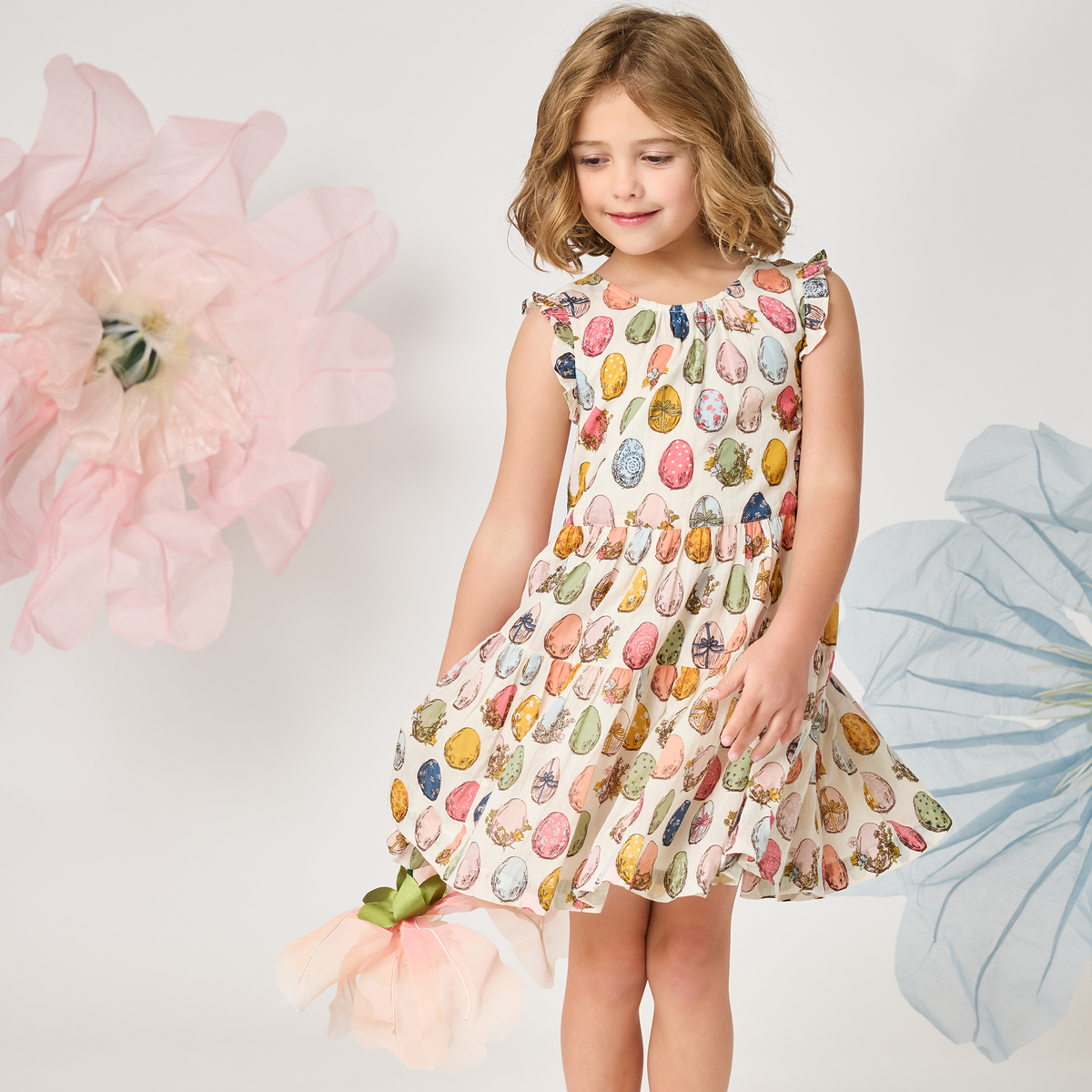 Pink Chicken Eloise Ruffle Dress - Multi Eggs - Lifestyle