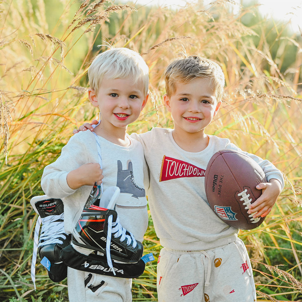 oh baby! Brooklyn Boxy Sweatshirt - Hockey Skate and Football Touchdown