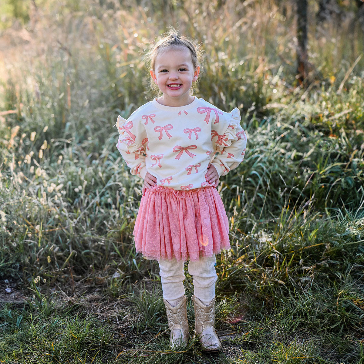 oh baby! Bobinette Hearts 4-Layer Tutu - Blush - with Pink Bows Sweatshirt