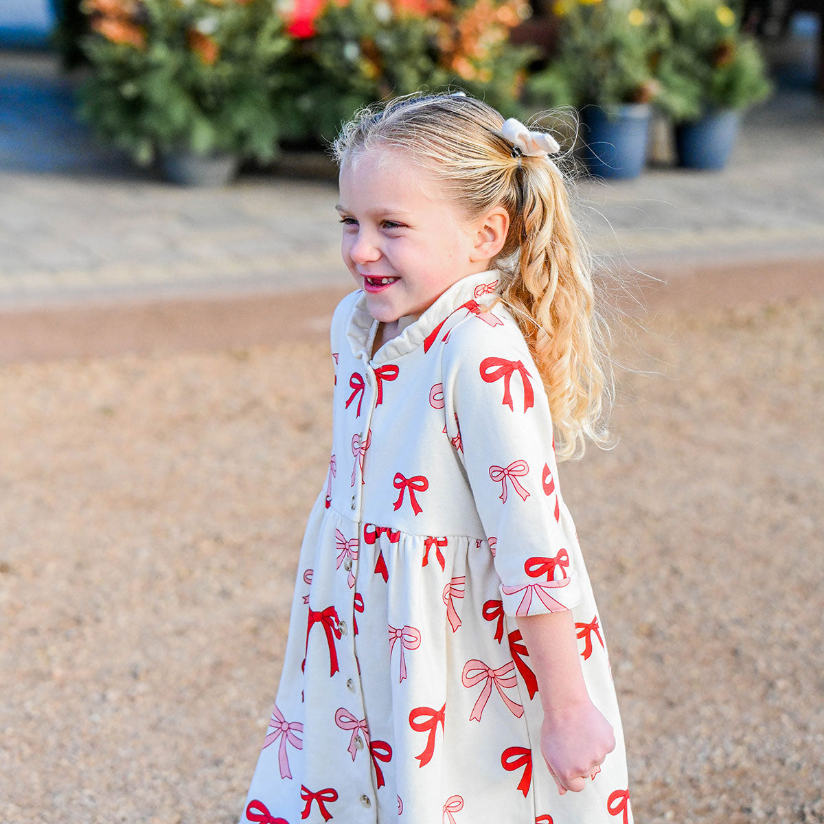 oh baby! French Terry Ivy Dress - Pink Cherry Bows - Natural