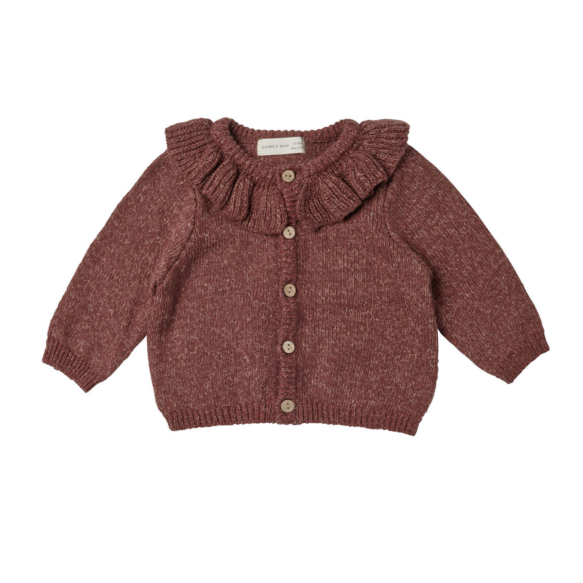 Quincy Mae Ruffle Collar Cardigan Sweater - Plum Heather