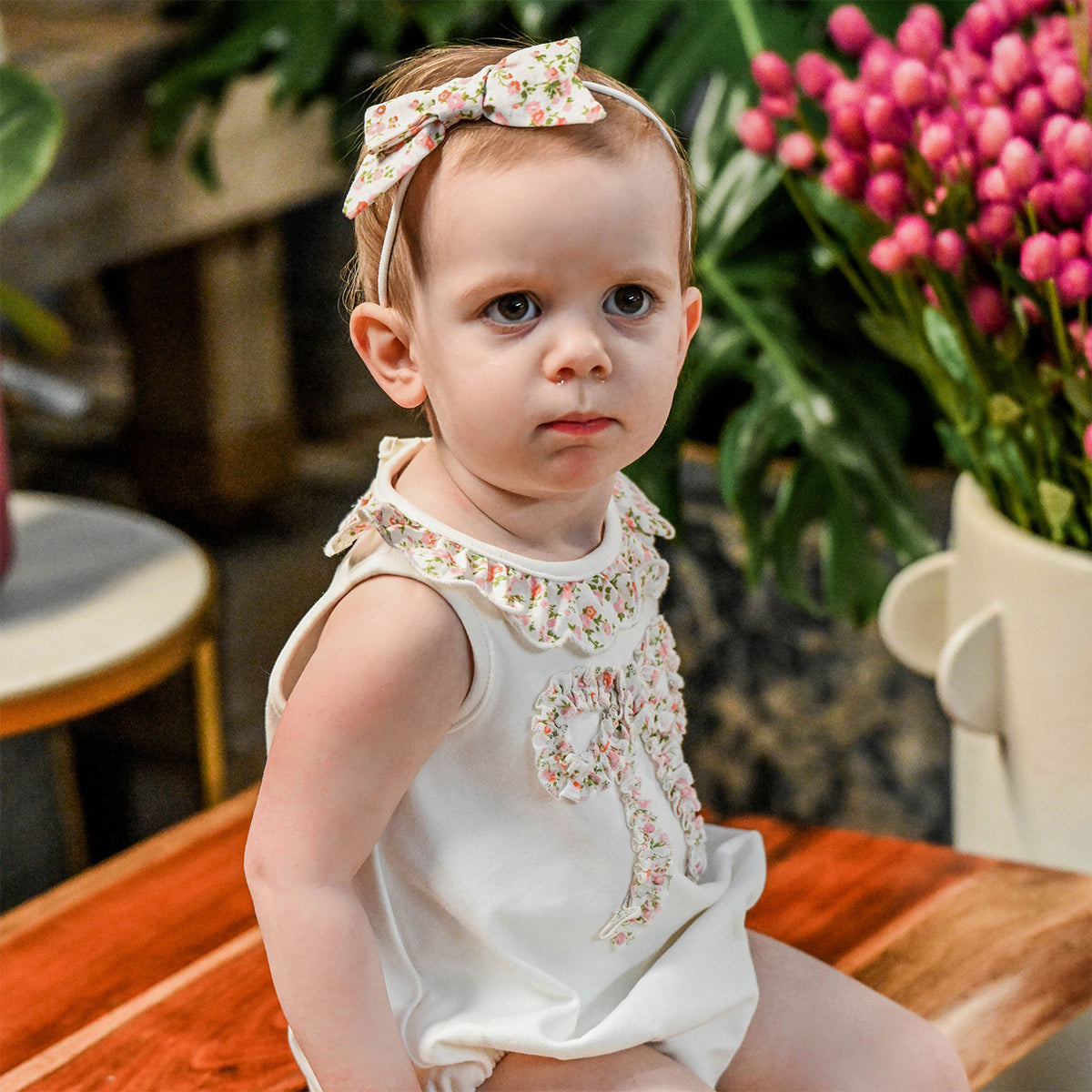 oh baby! Nylon Headband - Poppy Sprig Bow - Blush
