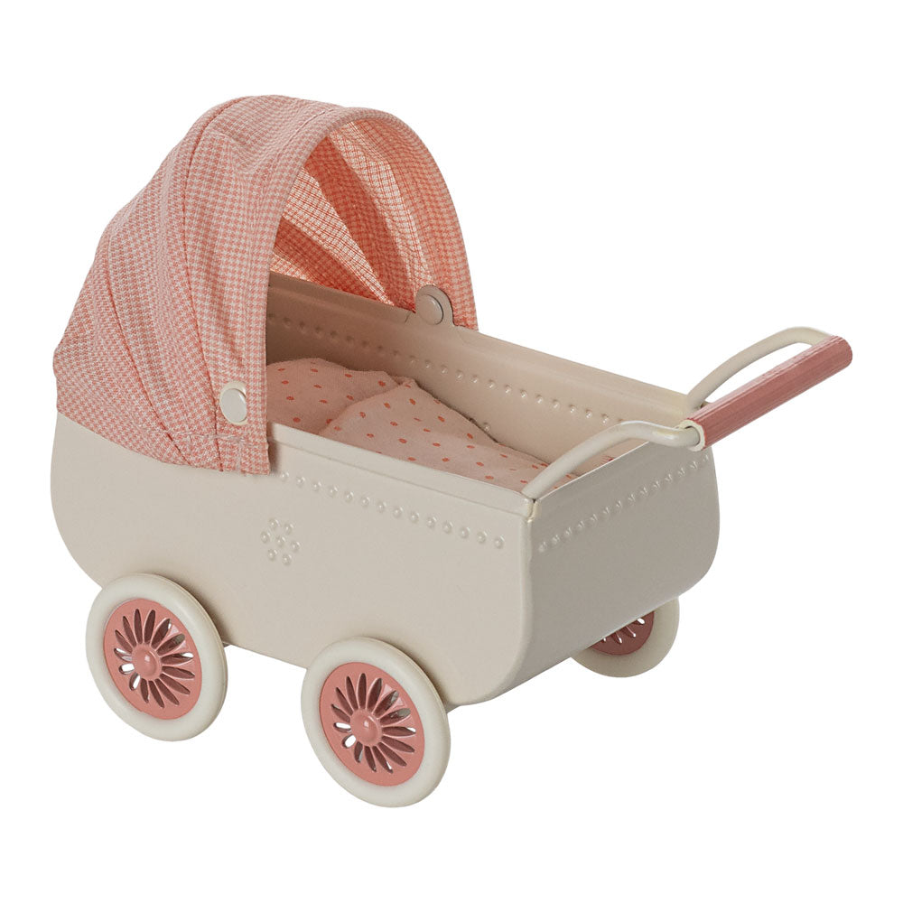 Maileg Pram, Mouse - Coral - Inside