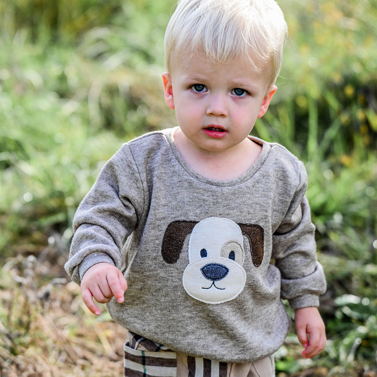 oh baby! Brooklyn Boxy Sweatshirt - Puppy Face - Heather Brown