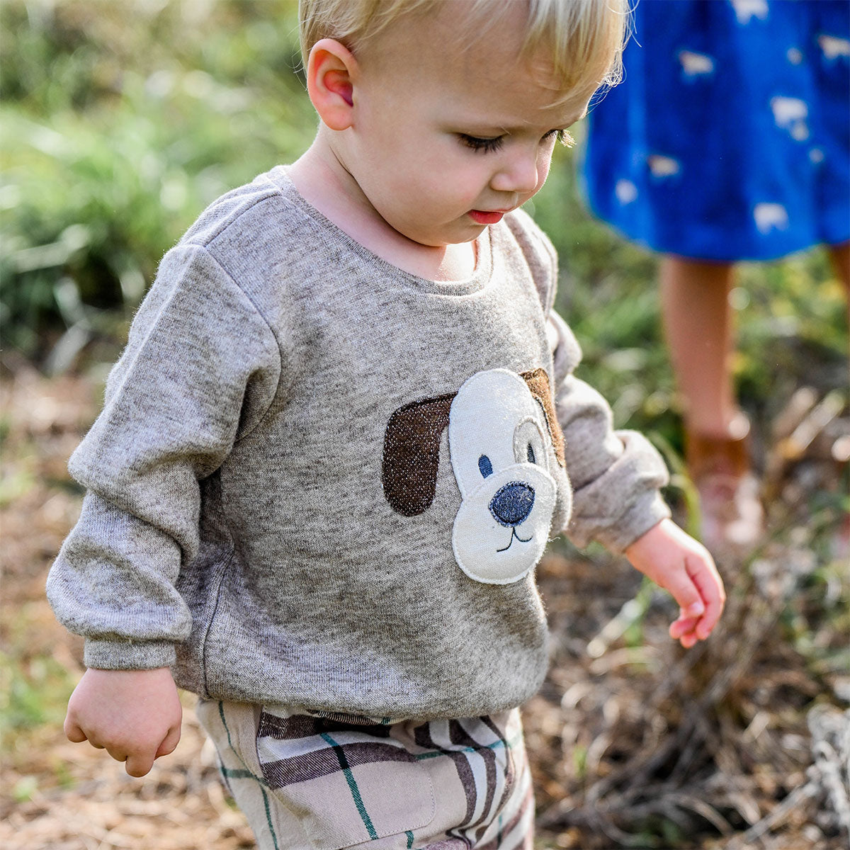 oh baby! Brooklyn Boxy Sweatshirt - Puppy Face - Heather Brown - Walking