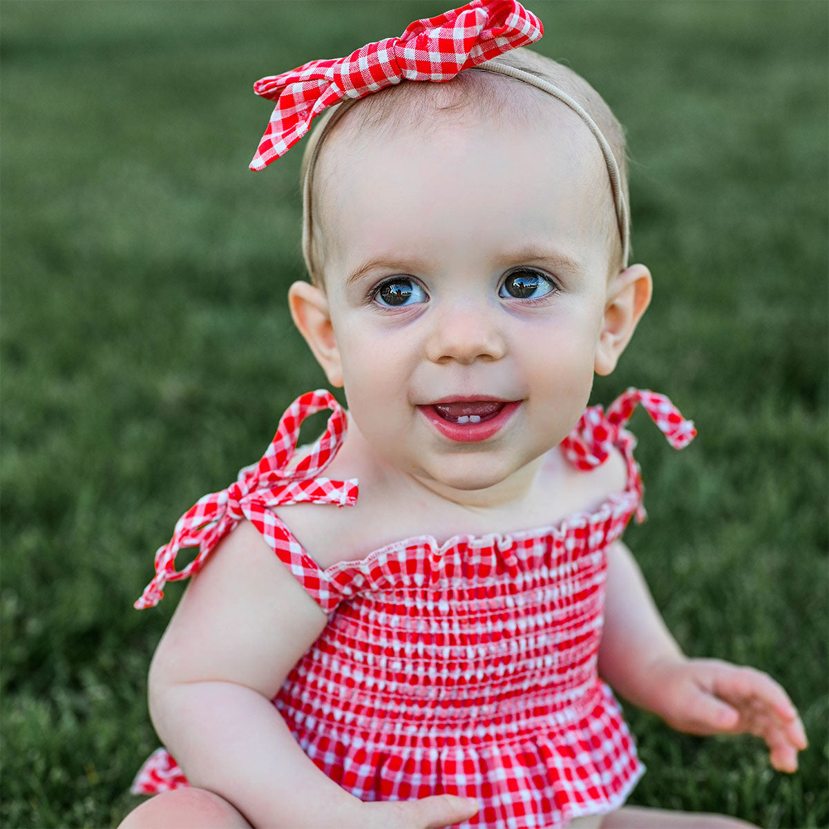 oh baby! Gingham Sunsuit Set - Red Cherry