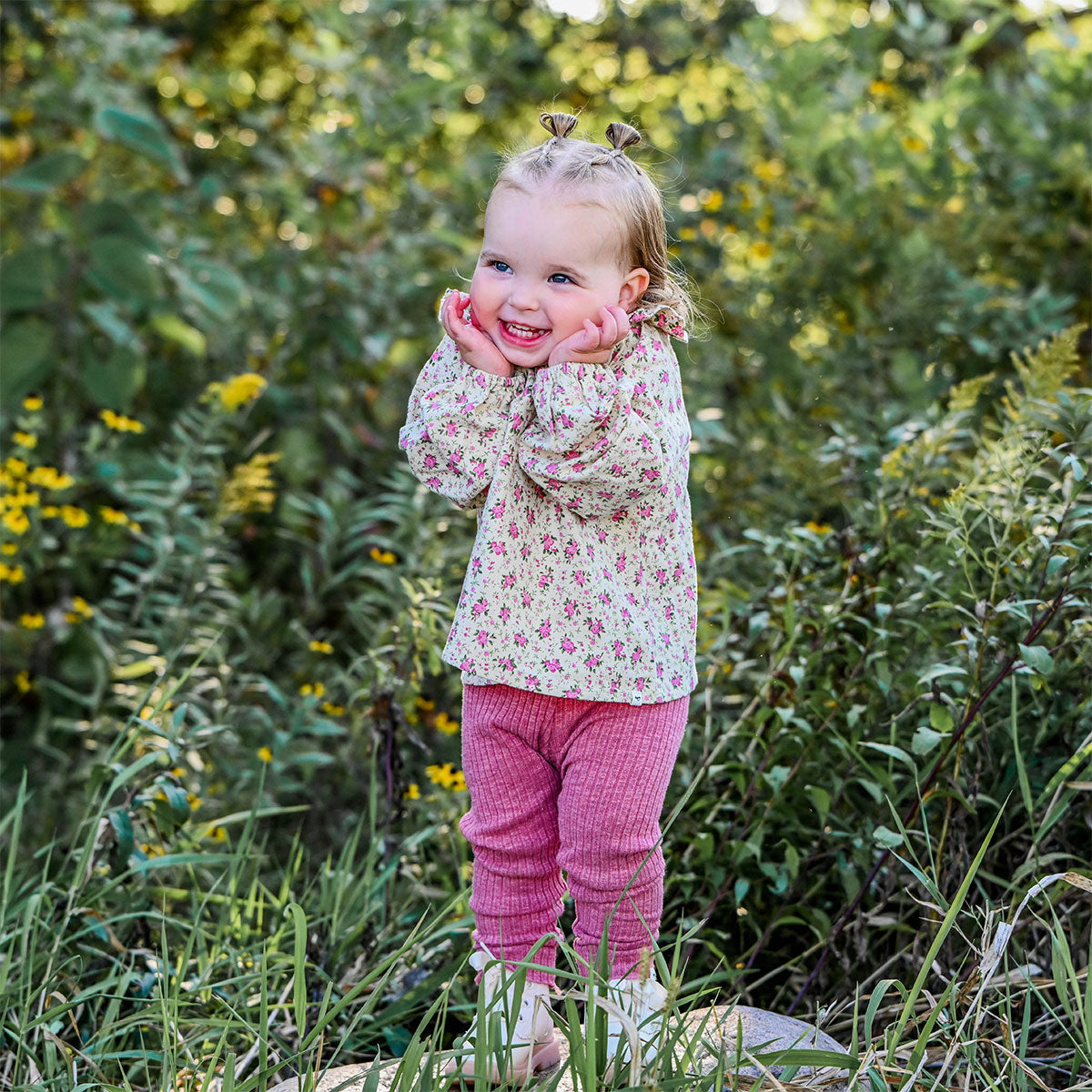 oh baby! Leggings - Wide Rib Lettuce Edge - Berry -with Petite Rose top