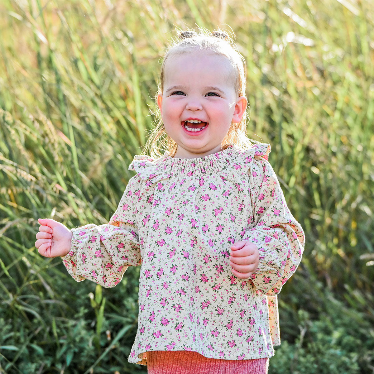 oh baby! Petite Bouquet Long Sleeve Giselle Blouse - Rose