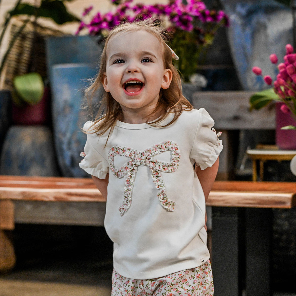 oh baby! Layla Tee - Blush Poppy Sprig Ruffle Bow - Oyster - Lifestyle