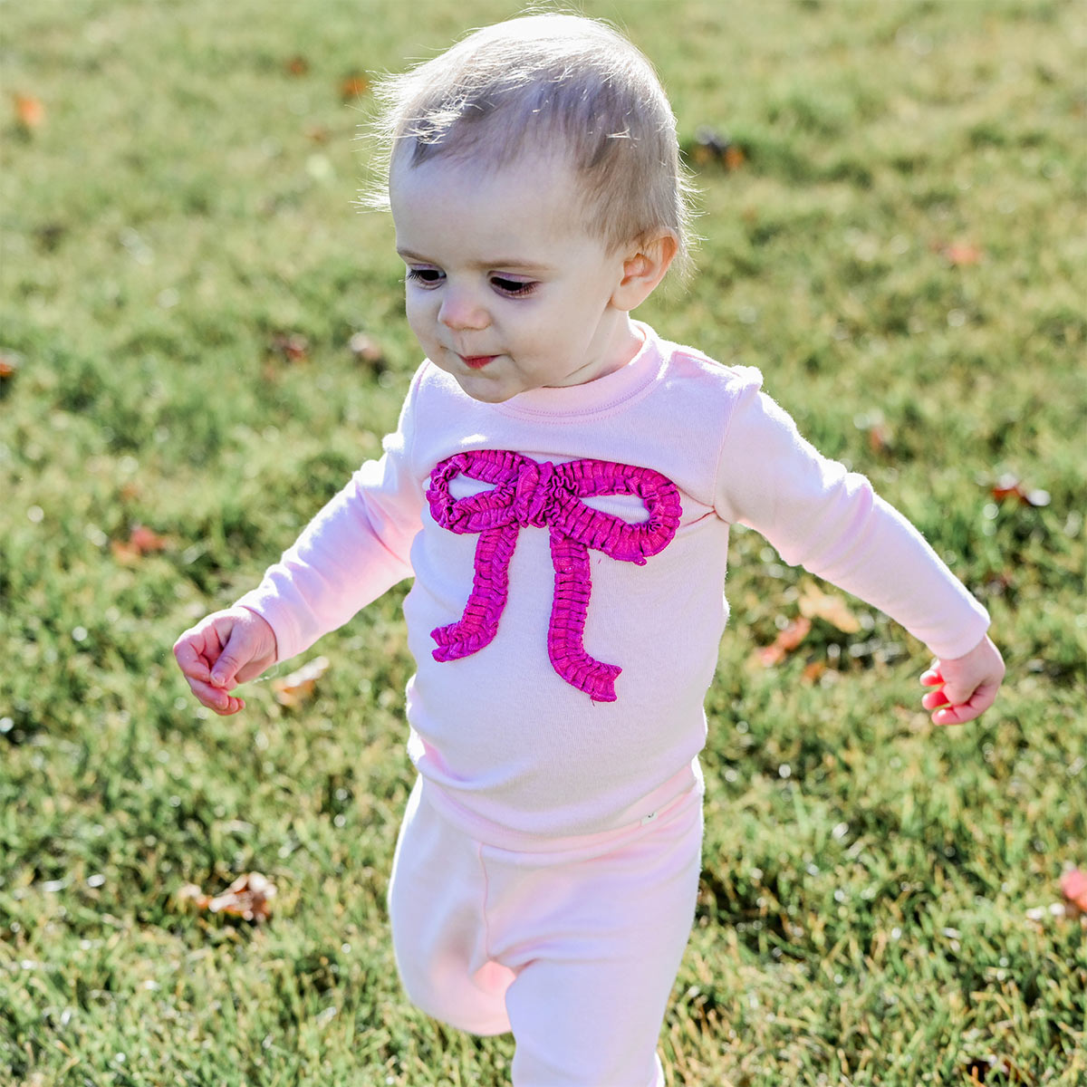 oh baby! Two Piece Set - Hot Pink Ruffle Bow - Pink - Close-Up Lifestyle