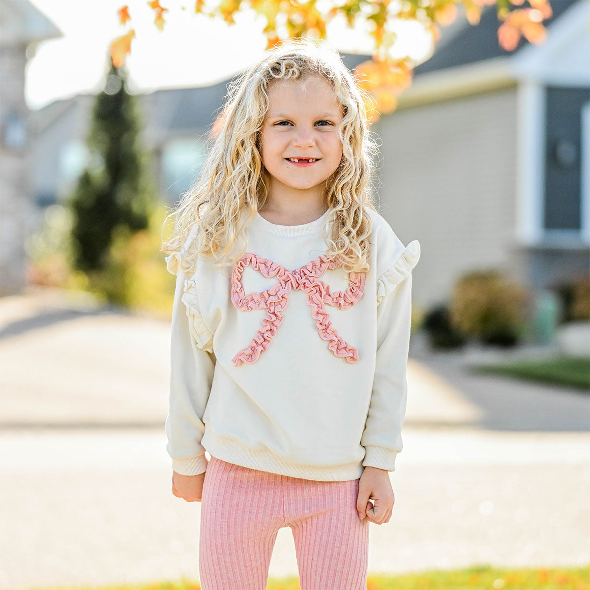 oh baby! Ruffle Slouch Sweatshirt - Ruffle Bow - Natural - Front