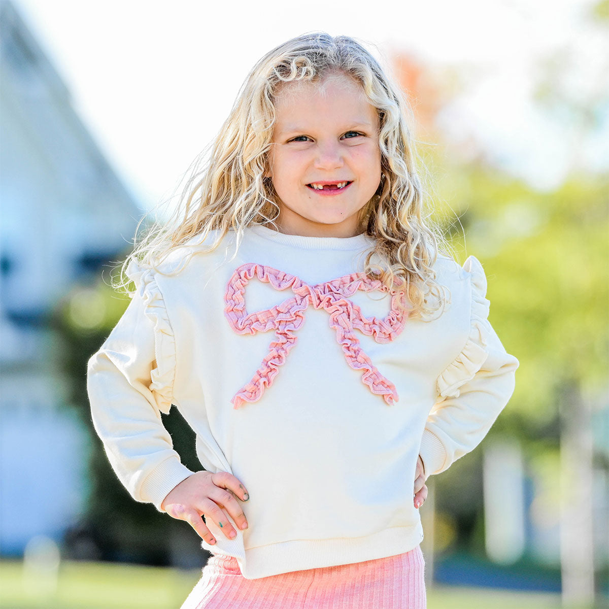 oh baby! Ruffle Slouch Sweatshirt - Ruffle Bow - Natural