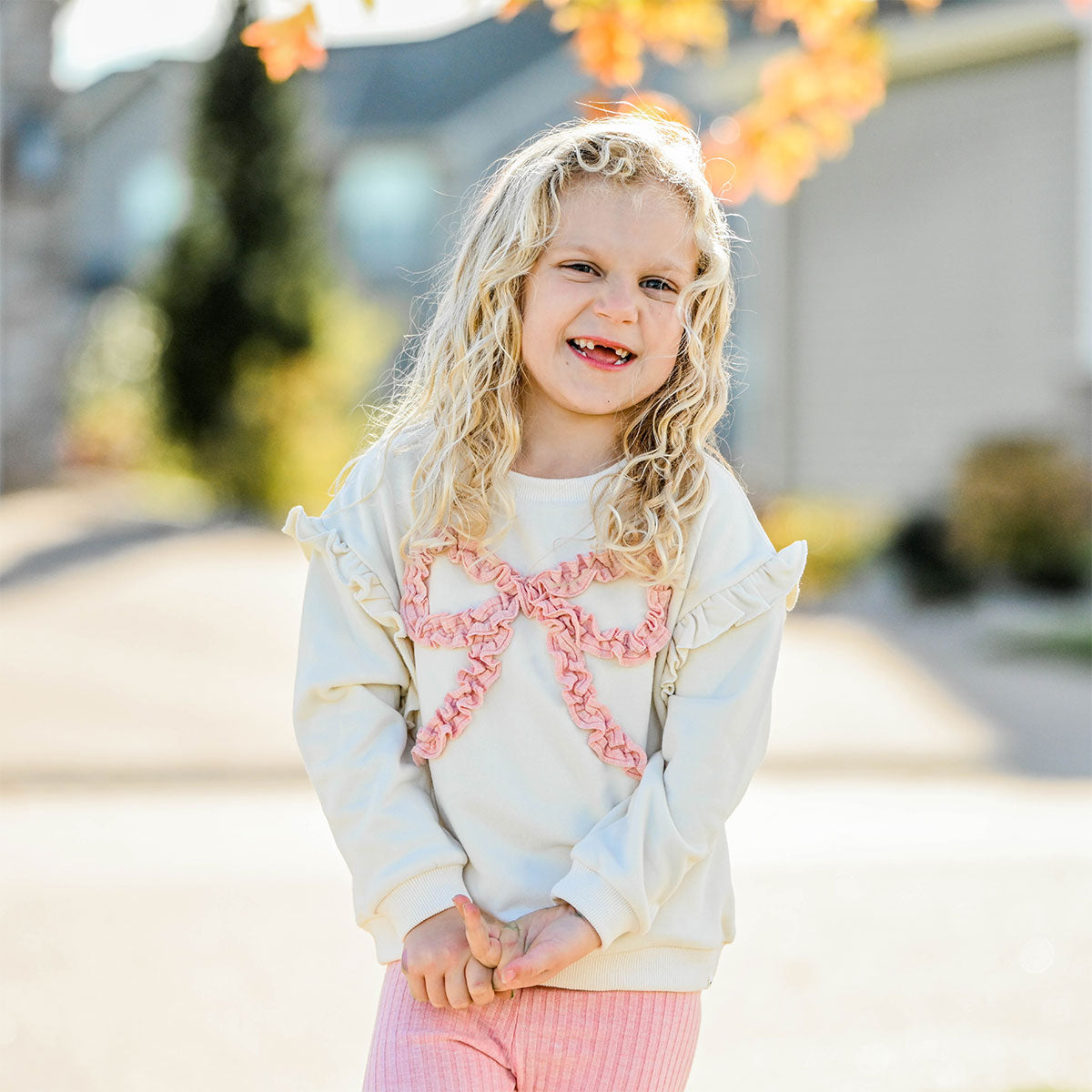 oh baby! Ruffle Slouch Sweatshirt - Ruffle Bow - Natural