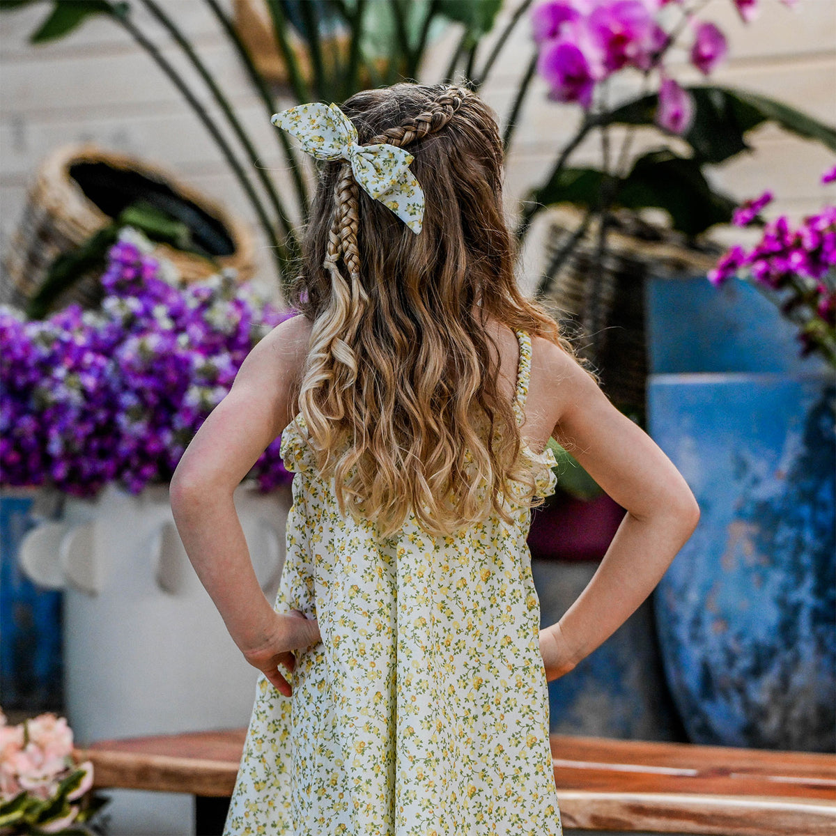 oh baby! Brandie Dress - Poppy Sprig - Lemon - Lifestyle-Back with Scarlet Bow