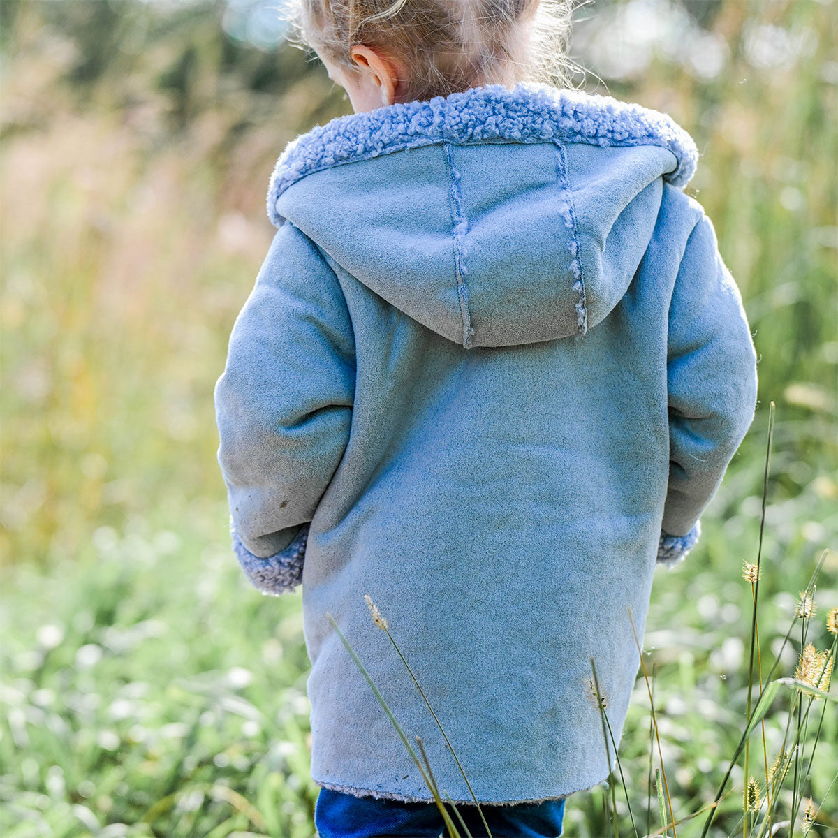 oh baby! Faux-Suede Vermont Sherpa Coat - Dusty Blue - back