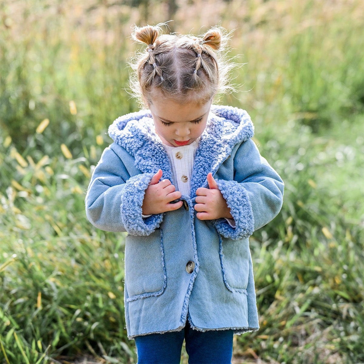 oh baby! Faux-Suede Vermont Sherpa Coat - Dusty Blue