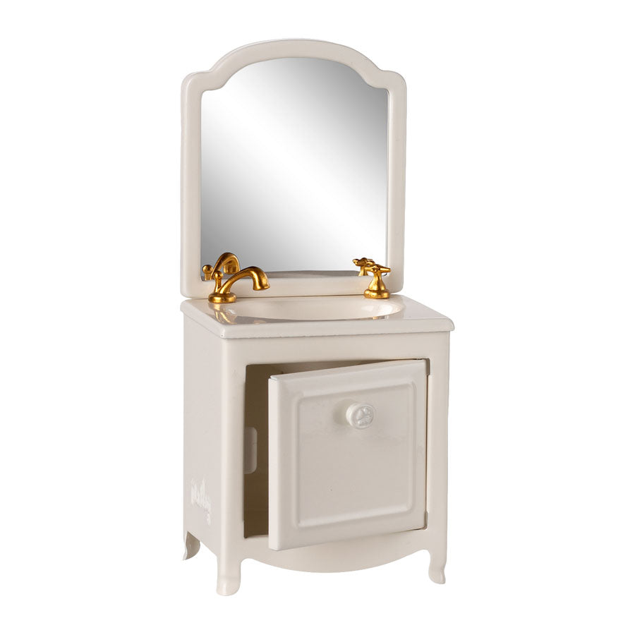 Maileg Sink Dresser with Mirror, Mouse - Off White - Open