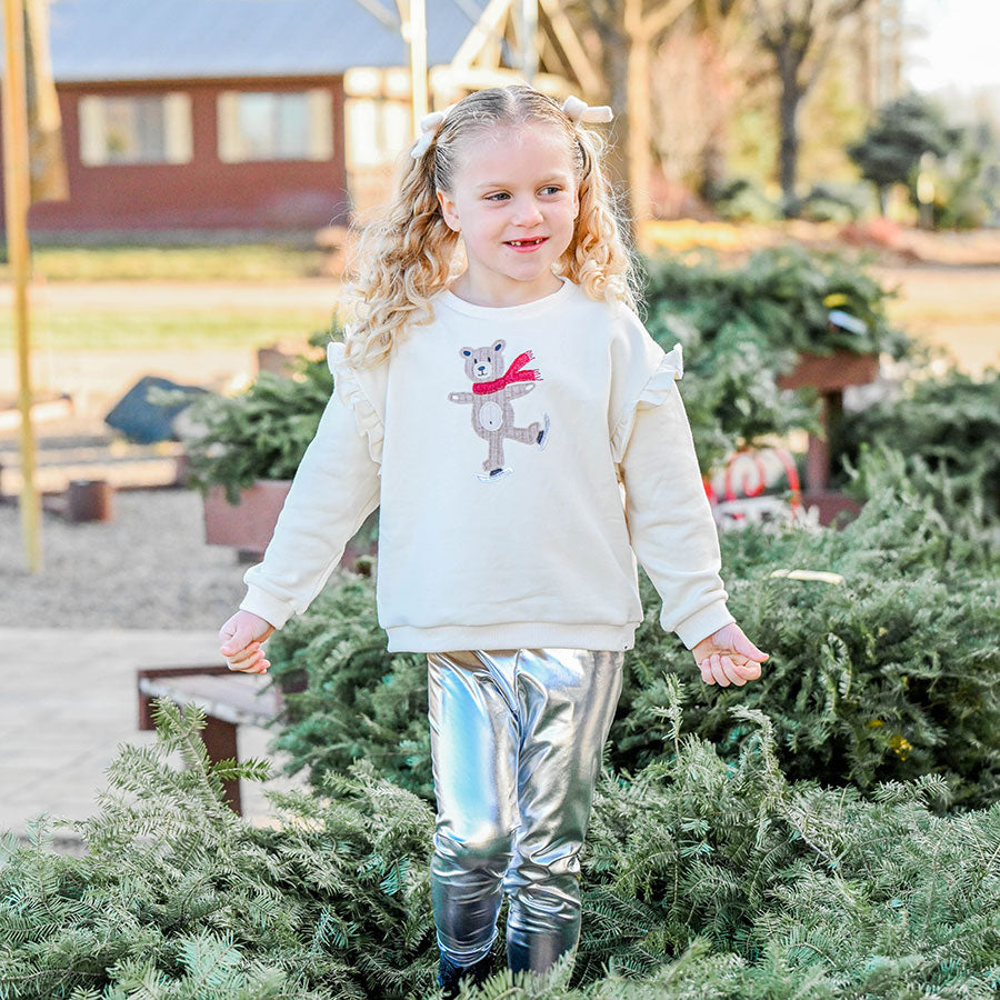 oh baby! Ruffle Slouch Sweatshirt - Ice Skating Bear - Natural