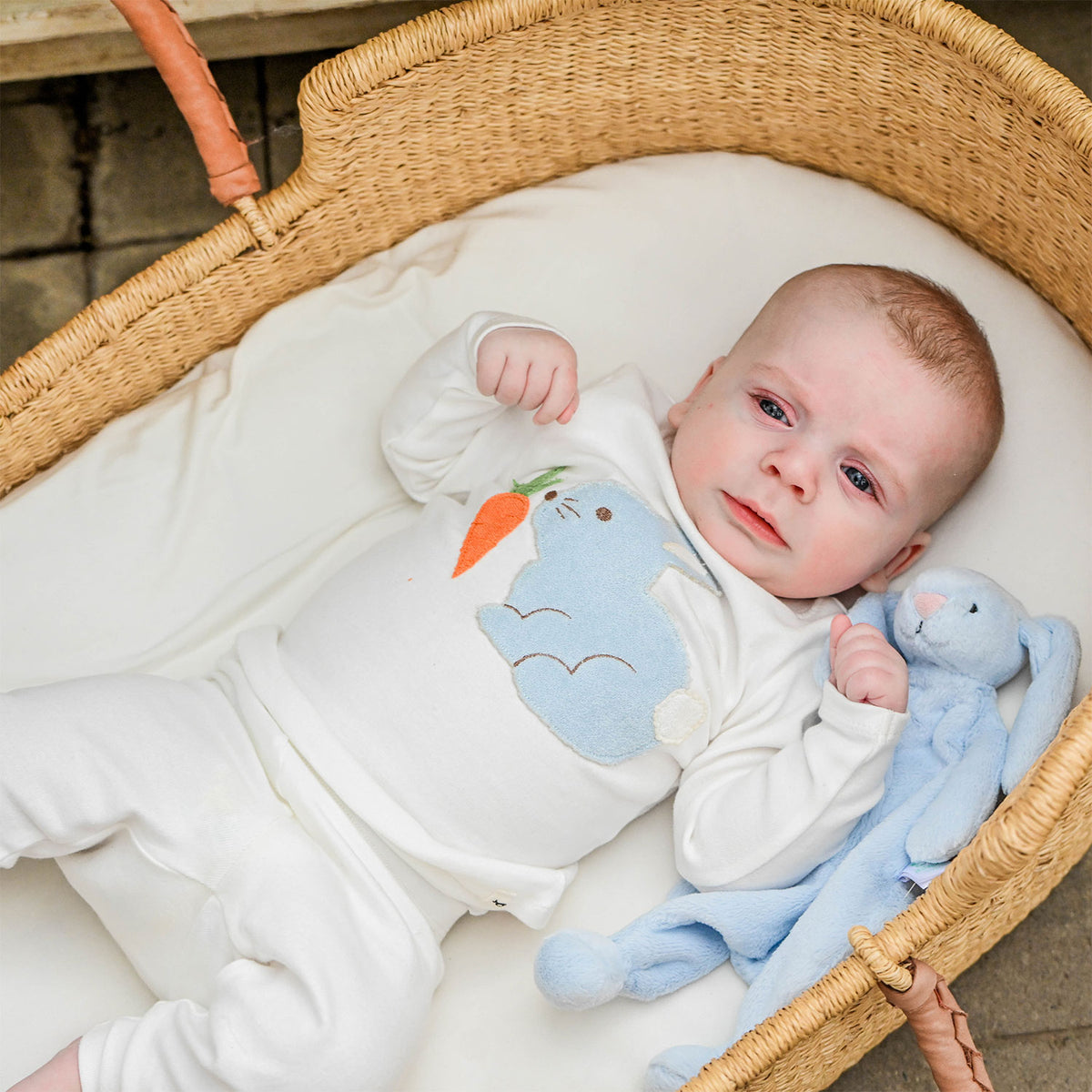 oh baby! Two Piece Set - Profile Sky Blue Bunny with Carrot Applique - Cream - Lifestyle