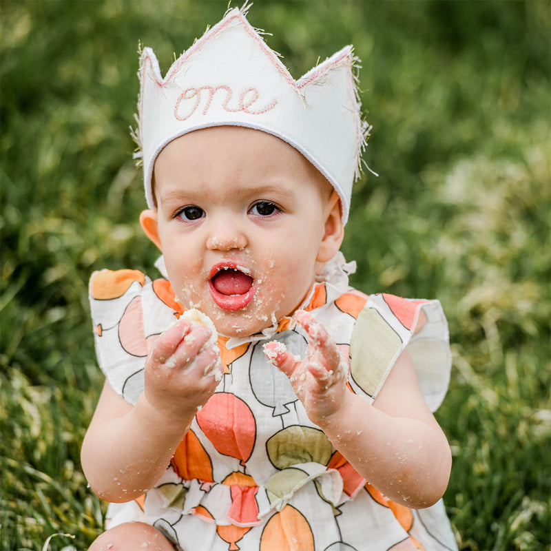 oh baby! Birthday Crown - one - Blush/Gold Trim on Oyster Linen - oh baby!