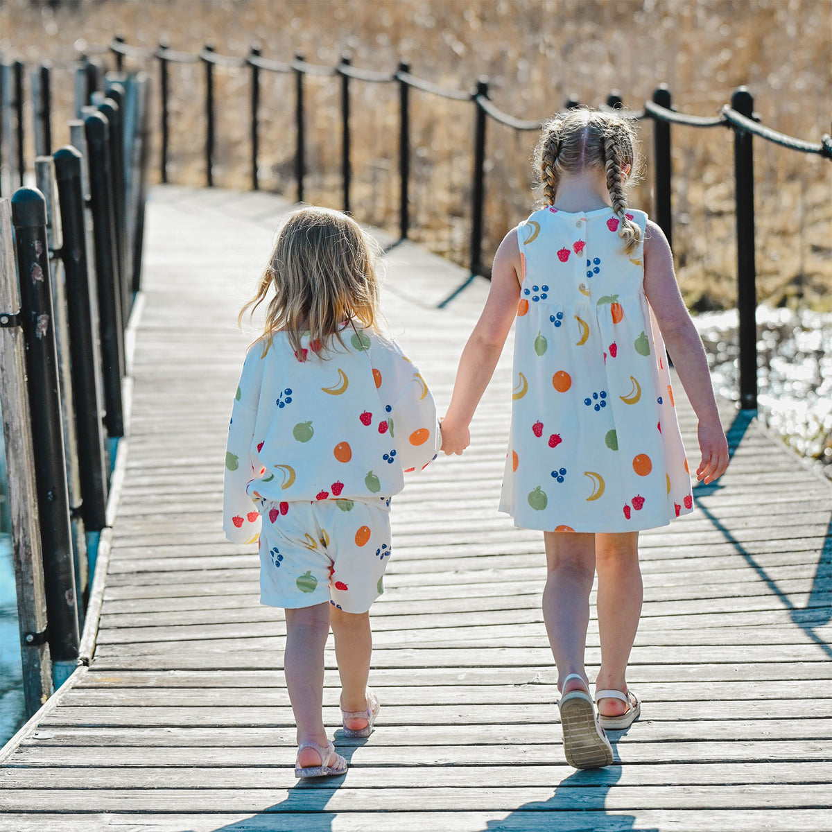 oh baby! Snack Time Fruits Print Dress, Sweatshirt, and Shorts - Oyster - Lifestyle Girls - Back