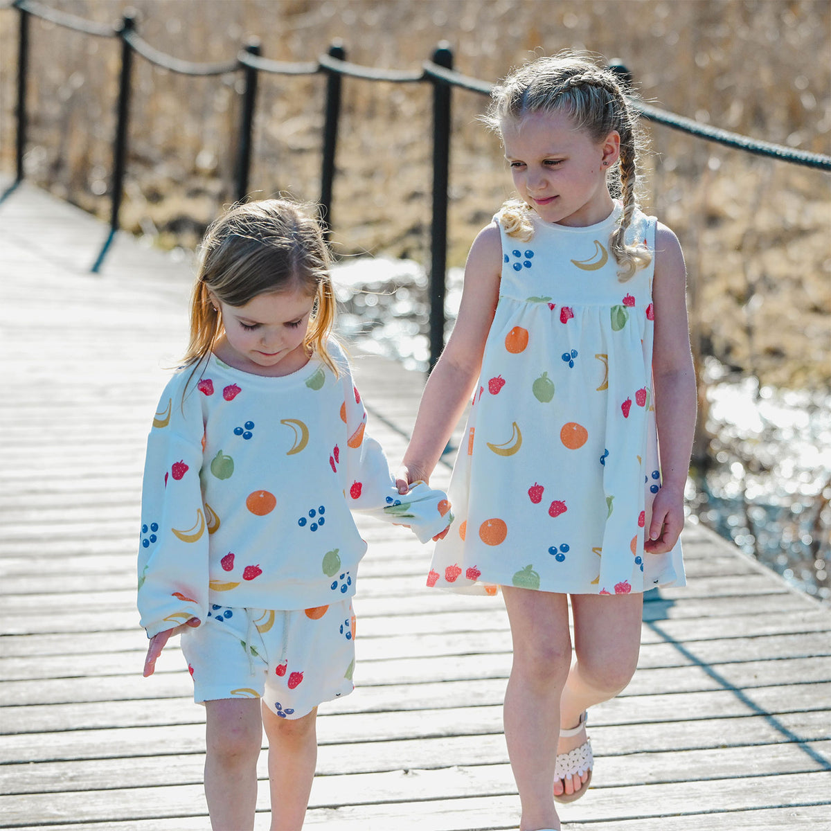 oh baby! Snack Time Fruits Print Dress, Sweatshirt, and Shorts - Oyster - Lifestyle Girls