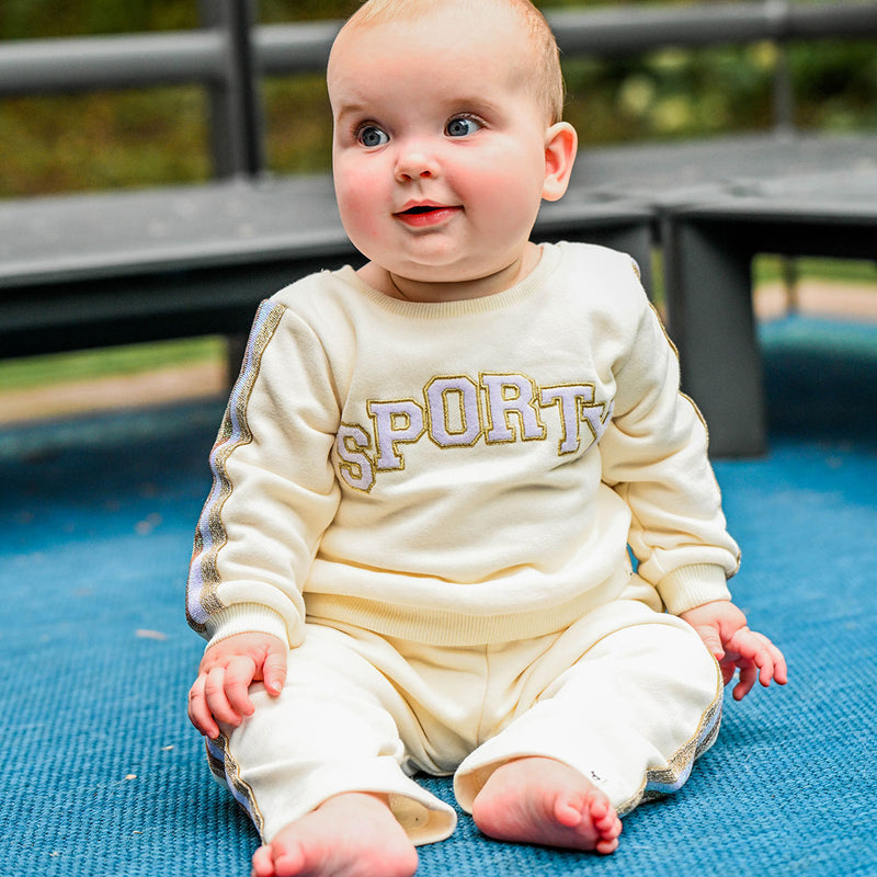 oh baby! "SPORTY" Striped Boxy Sweatshirt with Jogger - Vanilla - Lifestyle