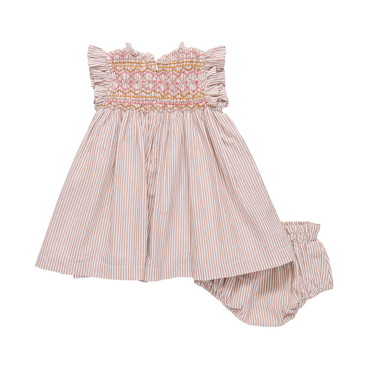 Stevie Dress Set - Tawny Brown Stripe - Back