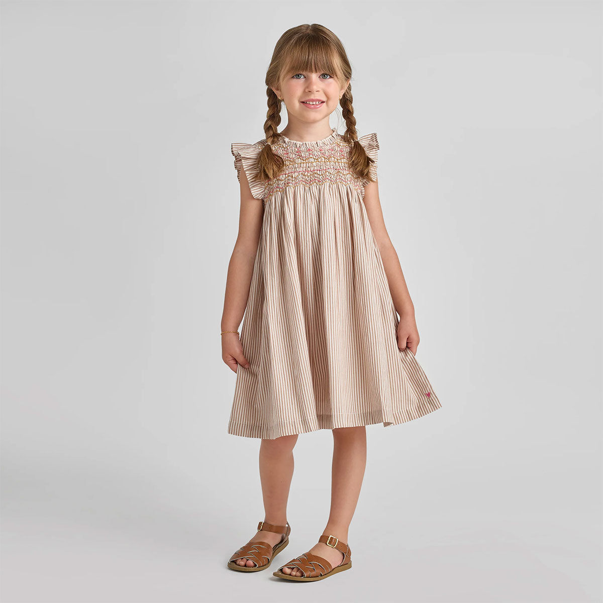 Tawny Brown Stripe Girls Stevie Dress 2Y